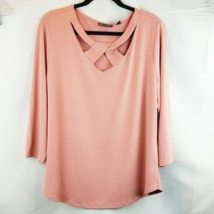New York & Co Blouse Cut Out Scoop Neck Rose Pink
